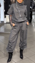 Grey Zip-Up Casual Tracksuit Two-Piece Outfit
