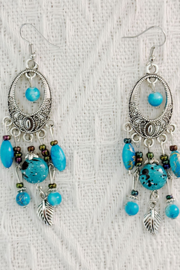 Long Fringe Earrings Turquoise Alloy Women's Decorative Earrings