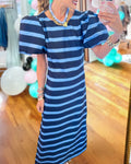 Breeze Puff Sleeve Stripe Maxi Dress
