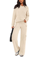 NEW 🔥 Women's Cotton Two Piece Crew Neck Hooded Sweatshirt Work Pants Casual Set