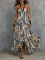 Strapless Printed Chiffon Maxi Dress