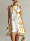 Golden Floral Lace Mini Dress