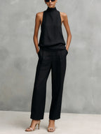 Black Cotton-Linen Two-Piece Set