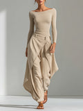 Boat Neck Layered Pants Set