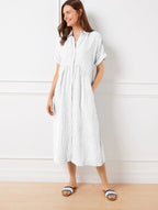 Drop Waist Linen Shirtdress - Happy Stripe