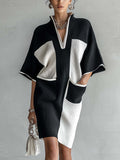 Colorblock Batwing Midi Dress
