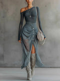 Asymmetrical Sheer Gray Cutout Set