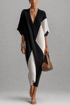 Geometric Colorblock Poncho Maxi Dress