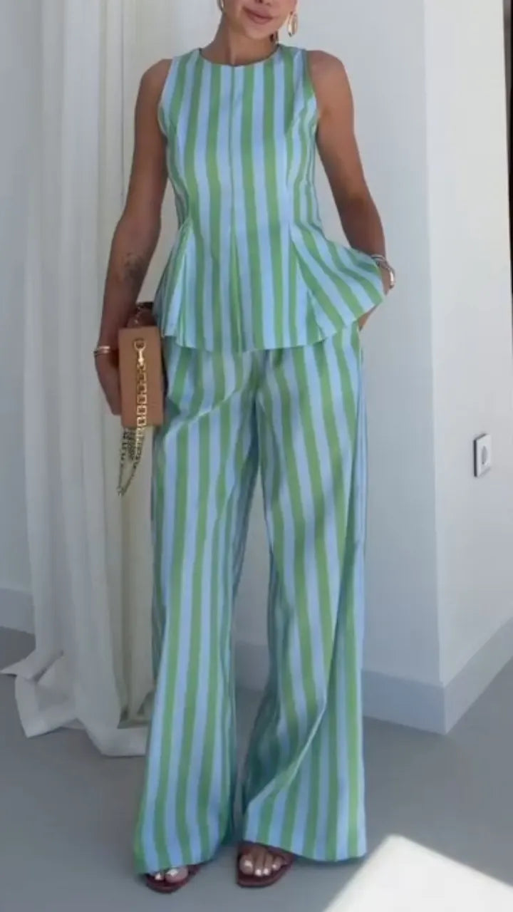 Stripe Sleeveless Two-Piece Pant Set