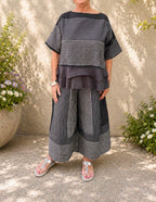 New Arrival🔥Women's Loose Casual Striped Two-Piece Set with Tiered Hem Top & Wide-Leg Pants