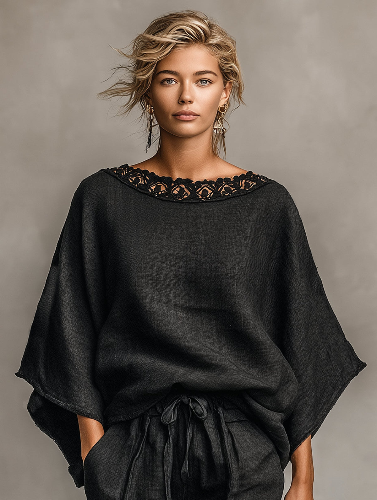 Linen Lace-Trim Shorts Set