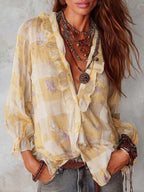 CLEARANCE SALE✨ Plaid Print V Neck Long Sleeve Blouse