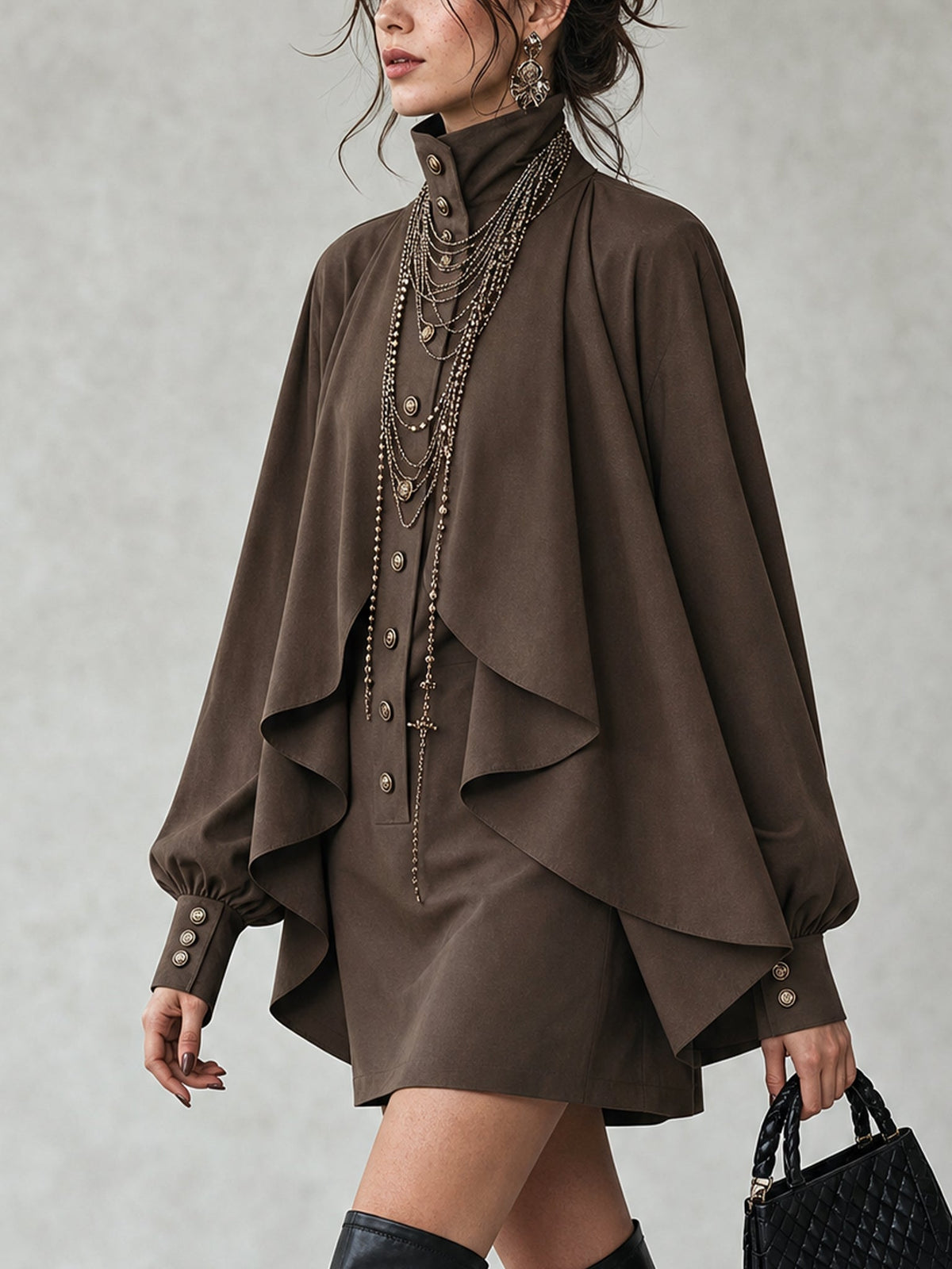 High-Neck Cape Mini Dress