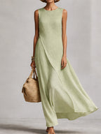 Sleeveless  Asymmetric Hem Ivory Breathable Linen Dress