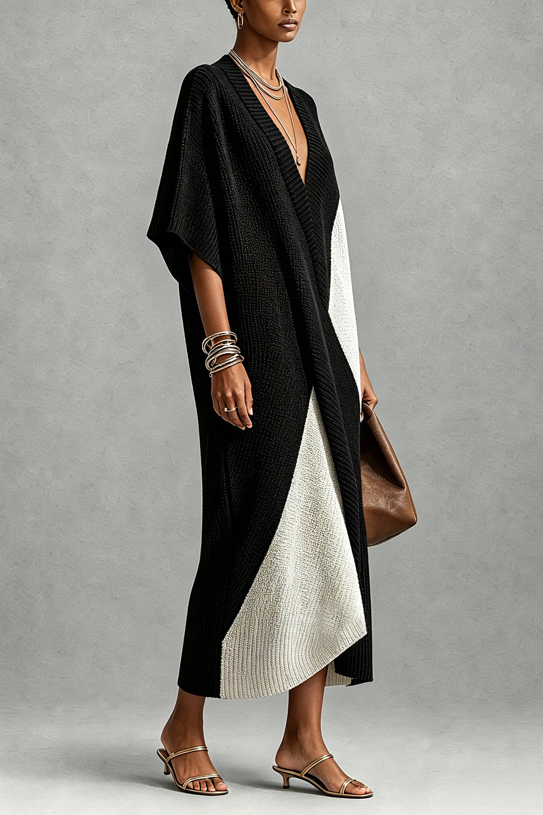 Geometric Colorblock Poncho Maxi Dress