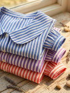 New Arrivals🔥 Women's Retro Peter Pan Collar Striped Cotton Linen Shirt