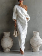 One-Shoulder Abstract Print Maxi Dress