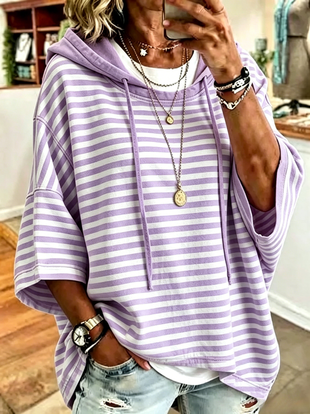 New Arrivals🔥Women Striped Half Sleeve Casual Daily Hoodie