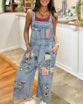 Vintage Floral Embroidered Denim Overalls