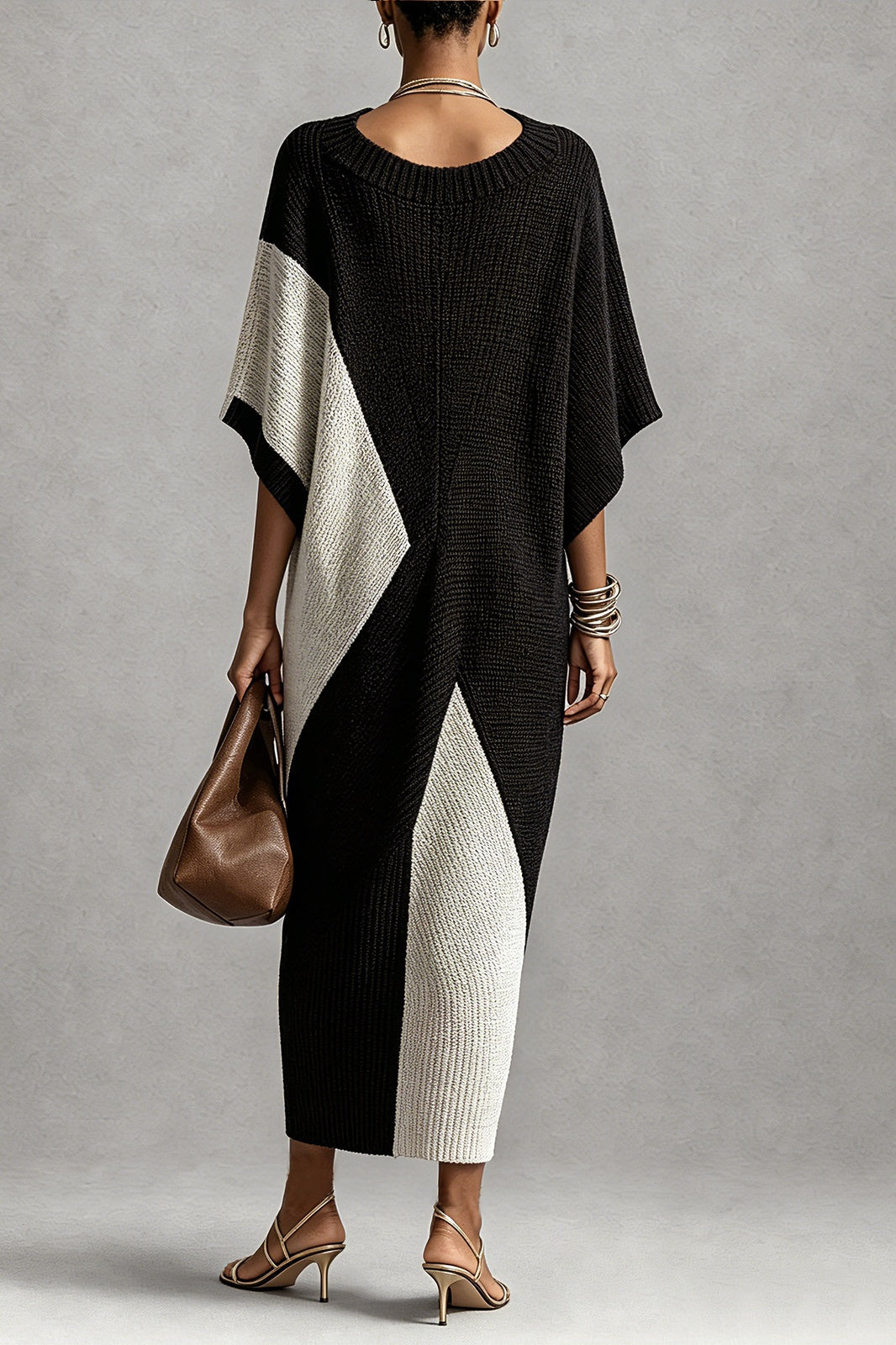 Geometric Colorblock Poncho Maxi Dress