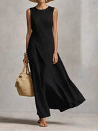 Sleeveless  Asymmetric Hem Ivory Breathable Linen Dress