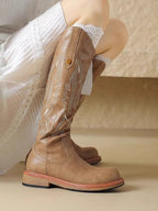 Brown embroidered back zipper long boots