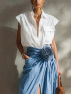 The Cotton Shirt And Floral Skirt Set