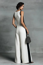 Black & White Contrast Stripe Sleeveless Jumpsuit