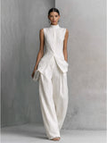 White Linen-Cotton Sleeveless Top & Wide-Leg Pant Set