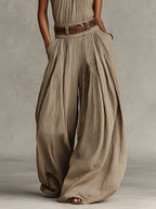 Taupe Boho Halter Wide-Leg Jumpsuit(Without Belt)