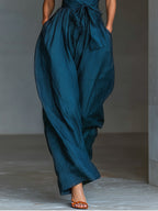 Navy Linen Cross-Back Wide-Leg Jumpsuit