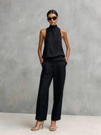 Black Cotton-Linen Two-Piece Set