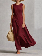 Sleeveless  Asymmetric Hem Ivory Breathable Linen Dress