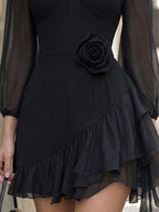 Rose Ruffle Lantern Mini Dress