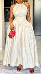 Vestido elegante sin mangas con cuello redondo y cintura ceñida para mujer