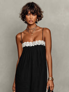 Linen Lace-Insert Strapless Maxi Dress