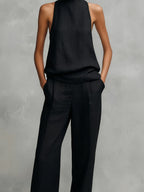 Black Cotton-Linen Two-Piece Set