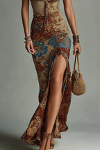 Vintage Floral Ruched Maxi Dress