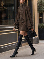 High-Neck Cape Mini Dress