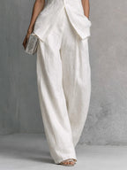 White Linen-Cotton Sleeveless Top & Wide-Leg Pant Set