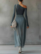 Asymmetrical Sheer Gray Cutout Set
