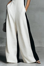 Black & White Contrast Stripe Sleeveless Jumpsuit