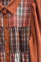 Corduroy Plaid Tiered Dress