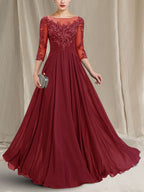 Chiffon Lace 3/4 Sleeve Maxi Dress