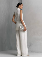 White Linen-Cotton Sleeveless Top & Wide-Leg Pant Set
