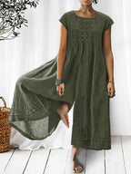 💝💝Women's Solid Color Art Casual Short Sleeve Cotton Linen Jumpsuit