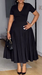 Wrap V-Neck Midi Flare Dress