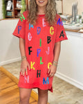 Letter Sequined Roundneck Dress