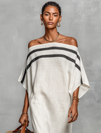 Minimalist Linen-Blend Off-Shoulder Batwing Maxi Dress