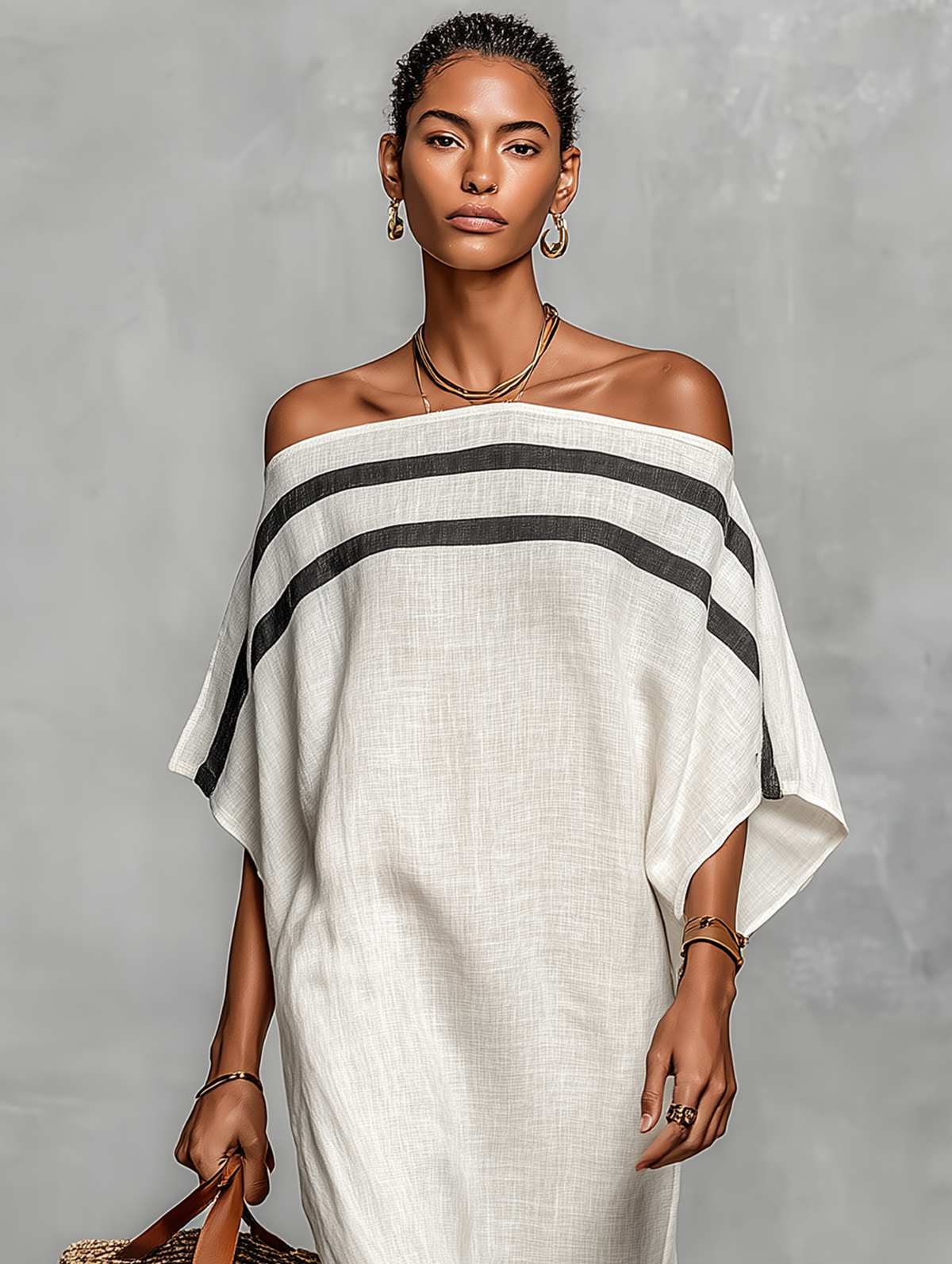 Minimalist Linen-Blend Off-Shoulder Batwing Maxi Dress